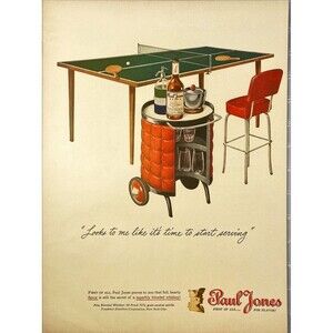 Paul Jones Pine Blended Whiskey "It's time to start serving" Man Cave Ad 1946